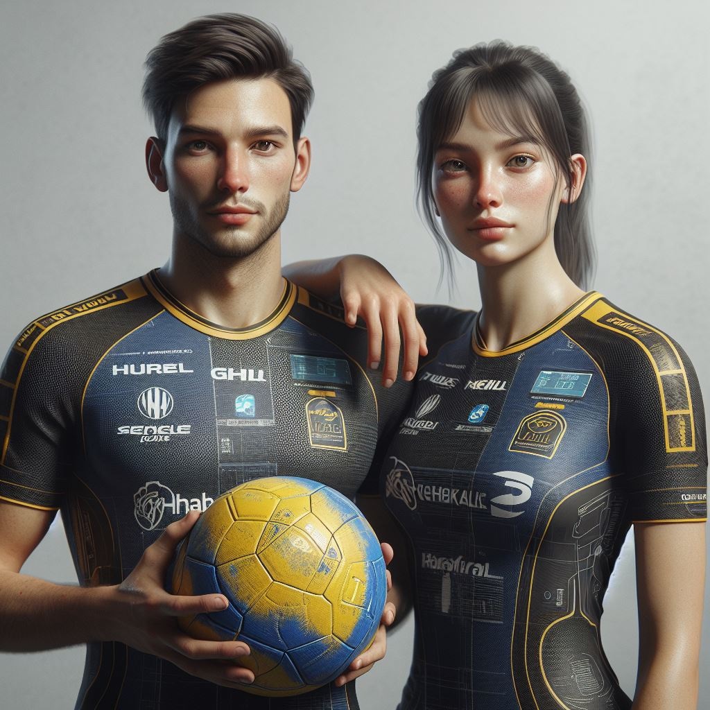 Modern korfball players in futuristic uniforms